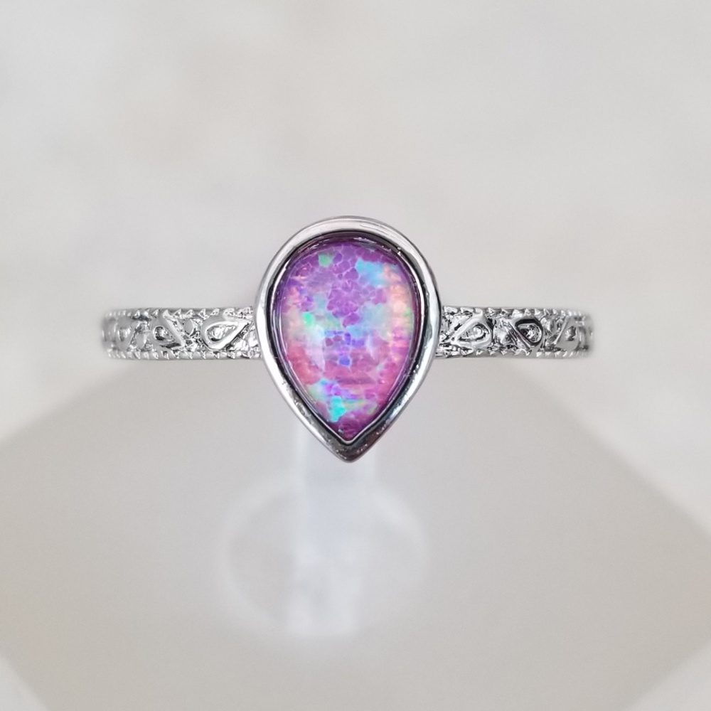18k Over Sterling Pink Opal Ring - Picture 2 of 8